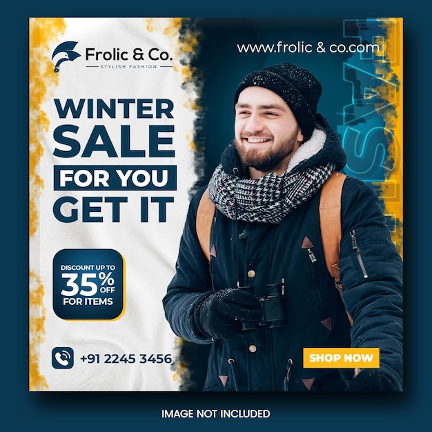 PSD wintermode verkoop aanbieding social media post banner ontwerpsjabloon