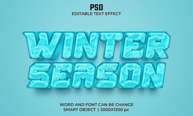 Winterseizoen 3d bewerkbaar teksteffect premium psd met achtergrond