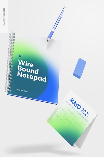 Wire Bound Notepad Scene Mockup, Falling