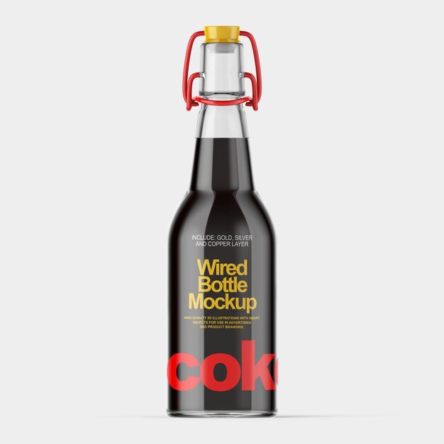 PSD wired red coke bottle mockup