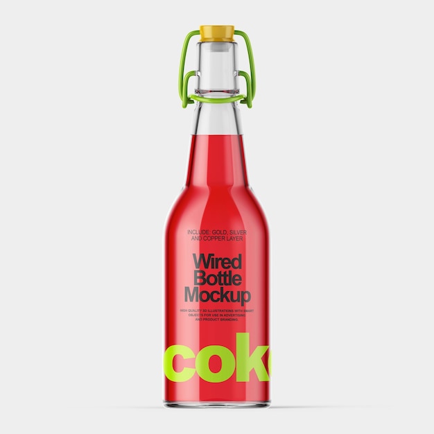 PSD wired red liguid bottle mockup