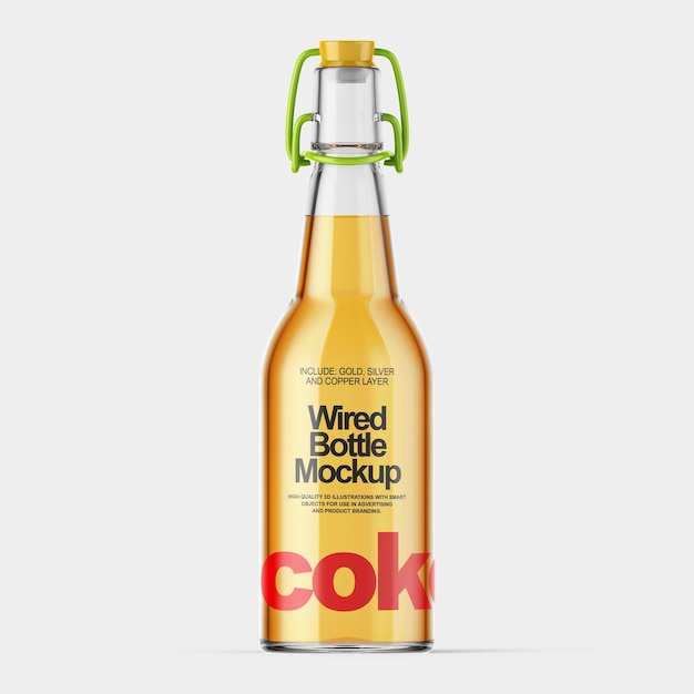 PSD wired yellow liquid bottle mockup