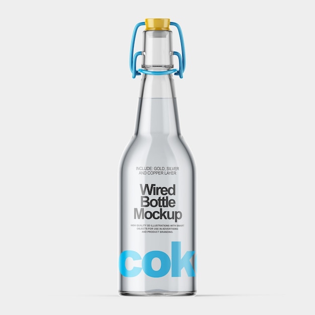 PSD wired yellow transparent bottle mockup