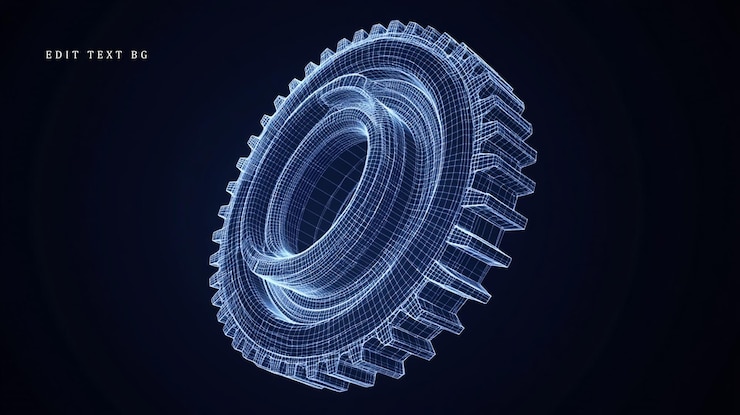 PSD wireframe 3d model of a gear