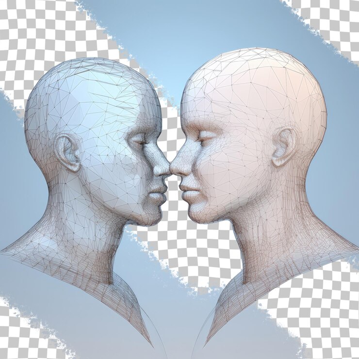 PSD wireframe human head representing technology virtual reality and the future isolated on transparent background