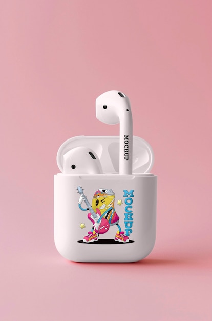 PSD wireless earbuds mockup with case