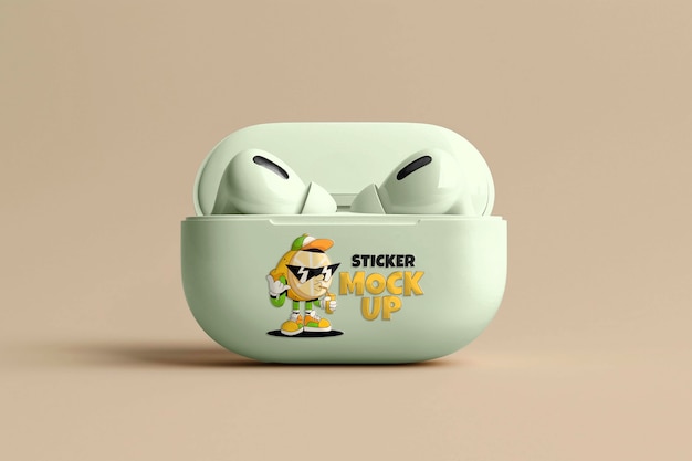 wireless earbuds mockup with case