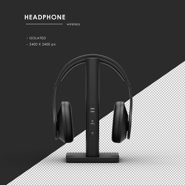 PSD wireless headphone with charging dock from front view rendering