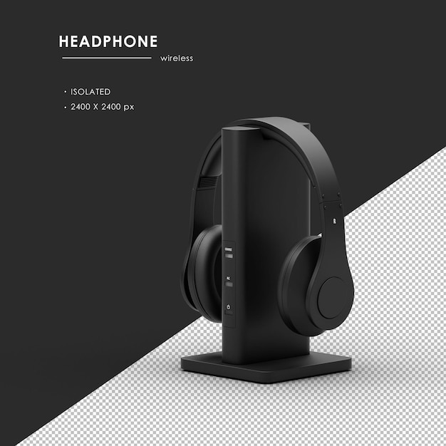 Wireless headphone with charging dock from left front view rendering