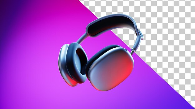 Rendering 3d delle cuffie wireless cuffie eleganti con luce al neon