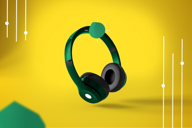 PSD wireless headphones on abstract modern design