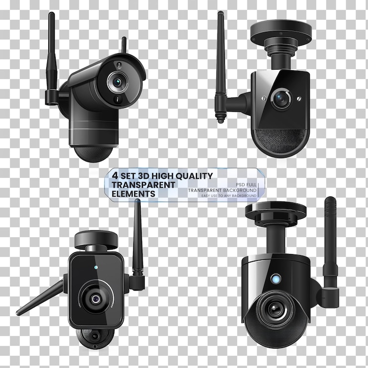 PSD wireless wi fi ip camera isolated on transparent background