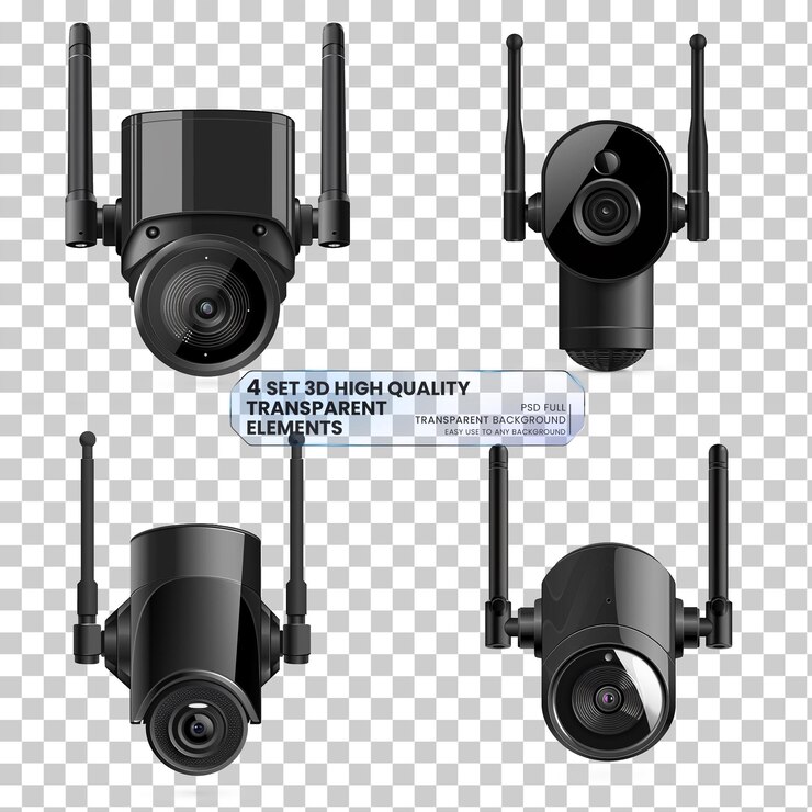 PSD wireless wi fi ip camera isolated on transparent background