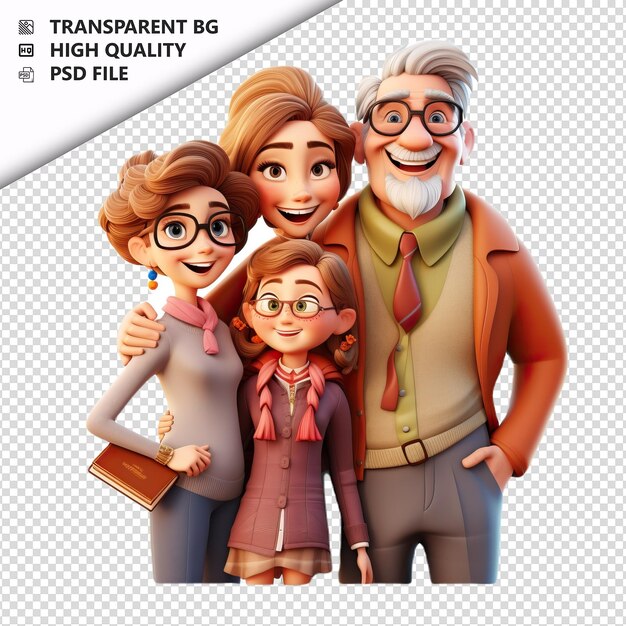 PSD wise white family 3d cartoon stijl witte achtergrond isola