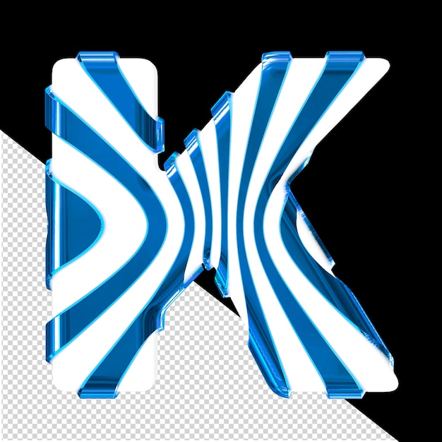 PSD wit 3d-symbool met blauwe dunne verticale riemen letter k