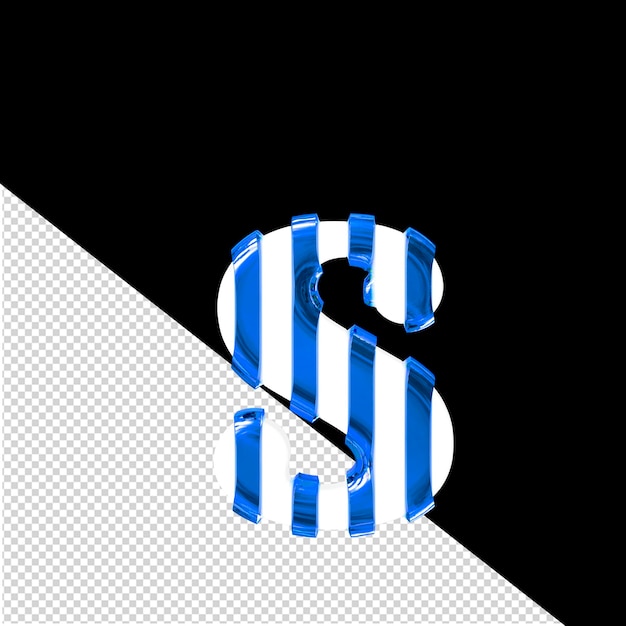 PSD wit 3d-symbool met dunne blauwe verticale riemen letter s