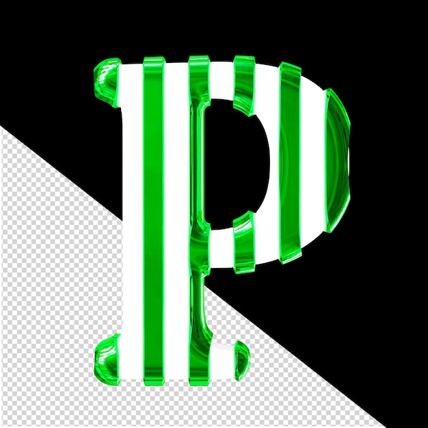 Wit 3d-symbool met dunne groene verticale riemen letter p