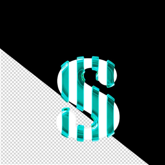 Wit 3d-symbool met dunne turquoise verticale riemen letter s