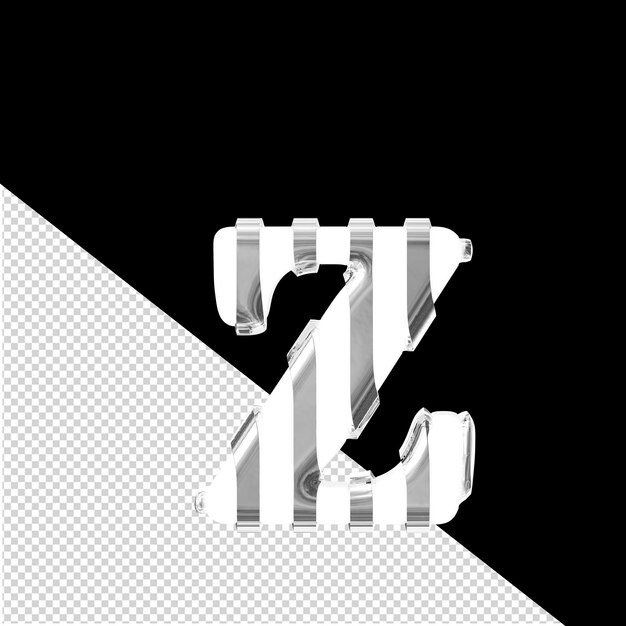 PSD wit 3d-symbool met dunne zilveren verticale riemen letter z