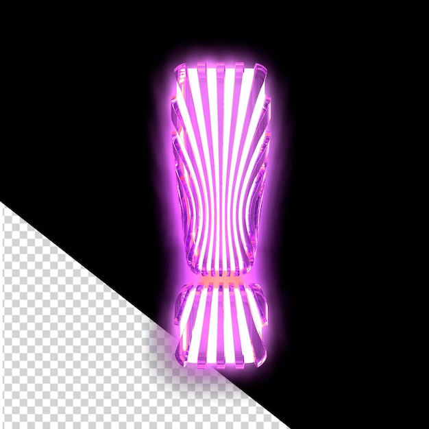 PSD wit 3d-symbool met ultra dunne lichtgevende paarse verticale banden