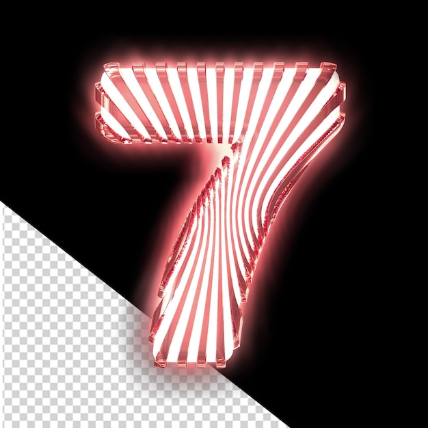 PSD wit 3d-symbool met ultra dunne rode lichtgevende verticale banden nummer 7