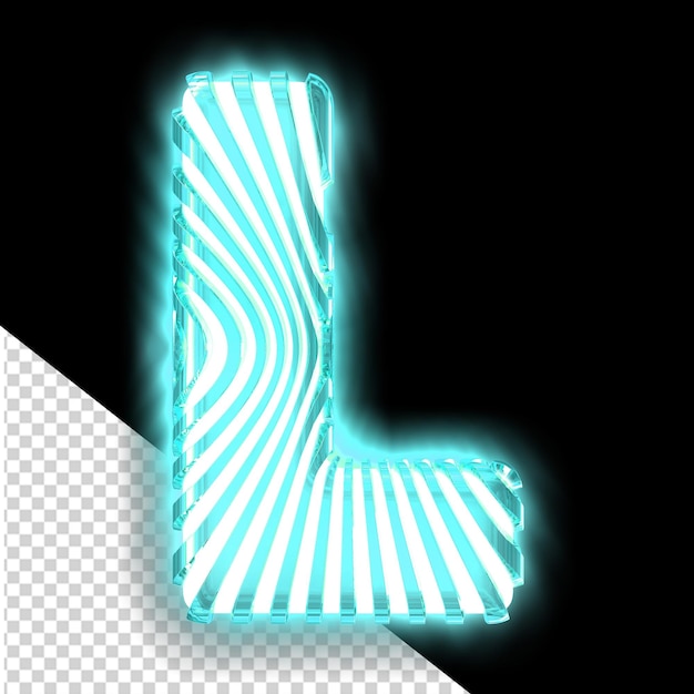 PSD wit 3d-symbool met ultra dunne turquoise lichte verticale banden letter l