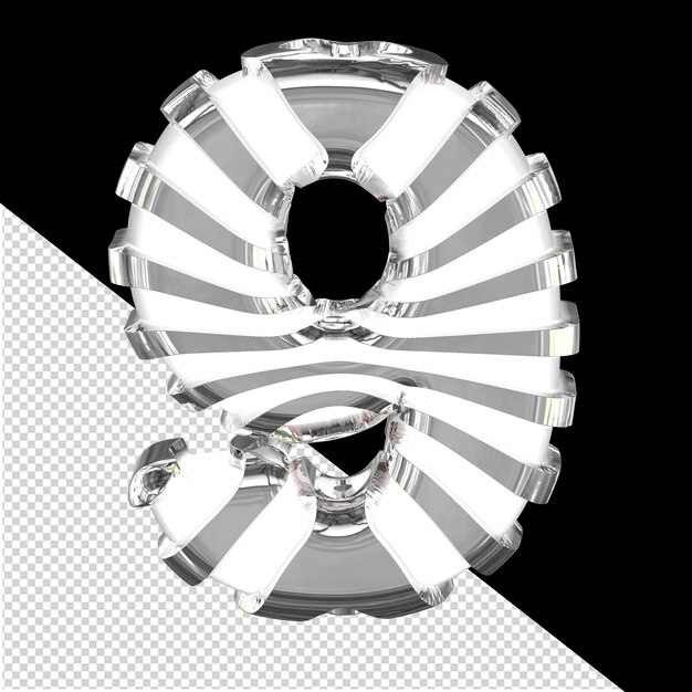 PSD wit 3d symbool met zilveren bandjes nummer 9