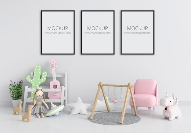 Wit kinderkamer interieur met frame mockup