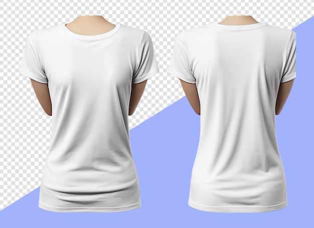 Wit plain dames t-shirt mock-up met voor- en achteruitzicht geïsoleerd op transparante achtergrond