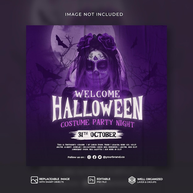 PSD witaj halloween party night banner media społecznościowe i szablon postu na instagramie premium psd