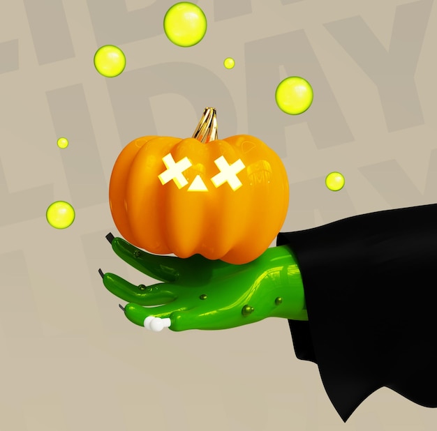 Witch halloween pumpking zombie 3d render banner scary