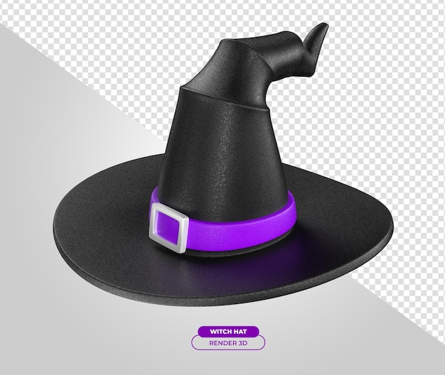 PSD Шляпа ведьмы на хэллоуин 3d рендеринг иллюстрации шаржа с прозрачным фоном