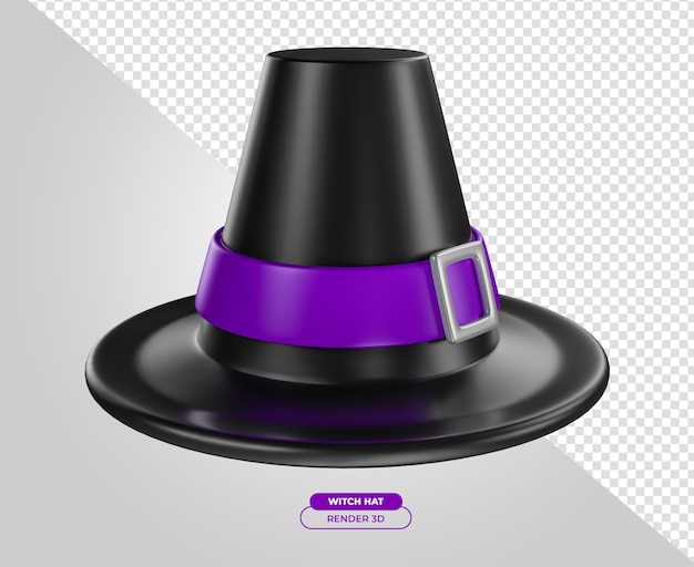 Witch hat for halloween 3d render cartoon illustration with transparent background
