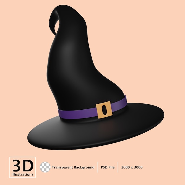 PSD illustrazione dell'icona 3d di halloween del cappello della strega