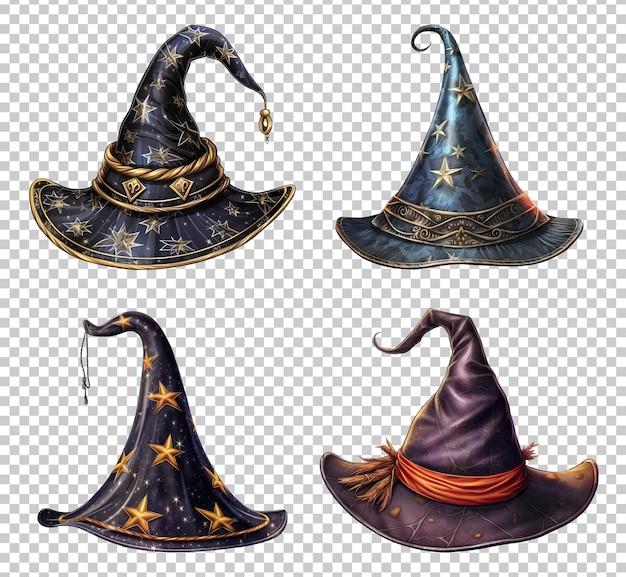 PSD witch hat set isolated on transparent background