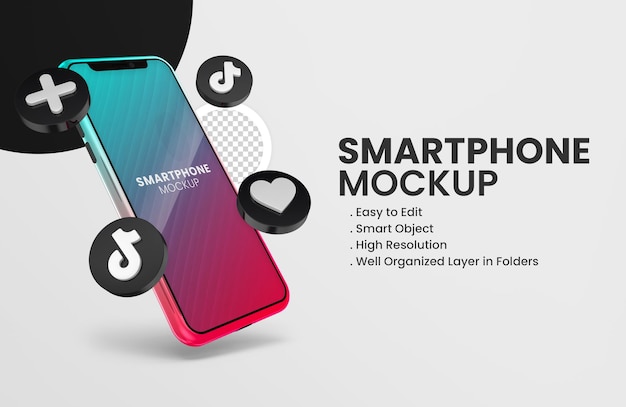 With 3d render tiktok icon smartphone mockup