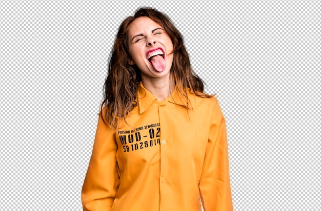 PSD with cheerful and rebellious attitude joking and sticking tongue out