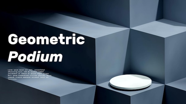 with geometric cubes 3d render blank space white podium in landscape