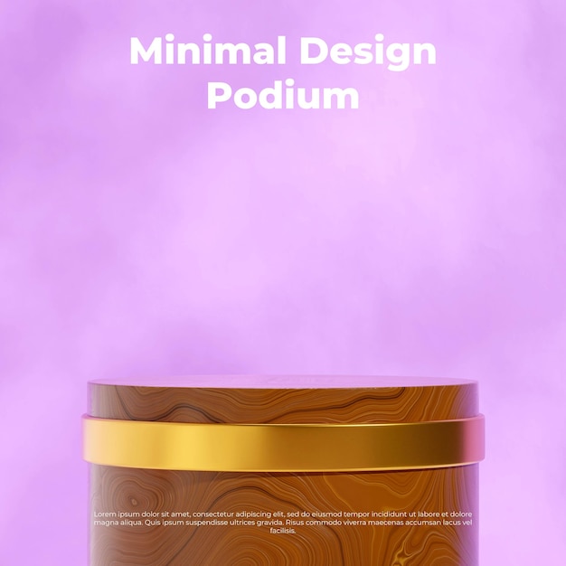 PSD with golden trim 3d image render blank mockup round wooden podium in square