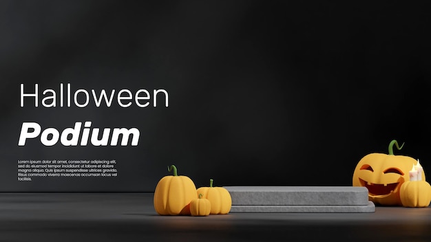 With pumpkins 3d render image blank space simple halloween podium in landscape