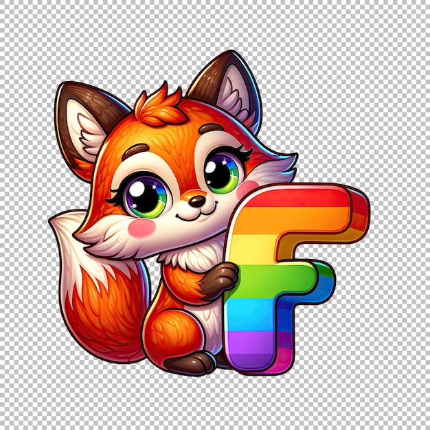 PSD with rainbow letter adorable fantasy wildlife illustration
