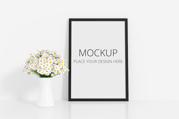 Witte bloem met frame mockup