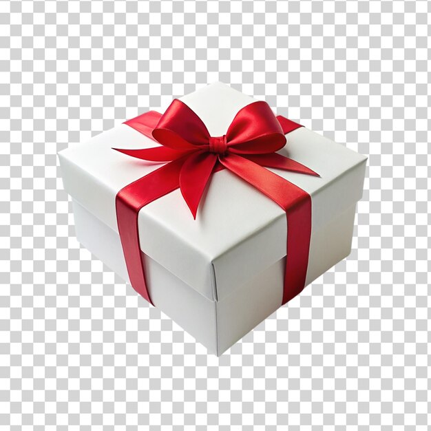 PSD witte cadeau doos met rode lint strik geïsoleerd op transparante achtergrond