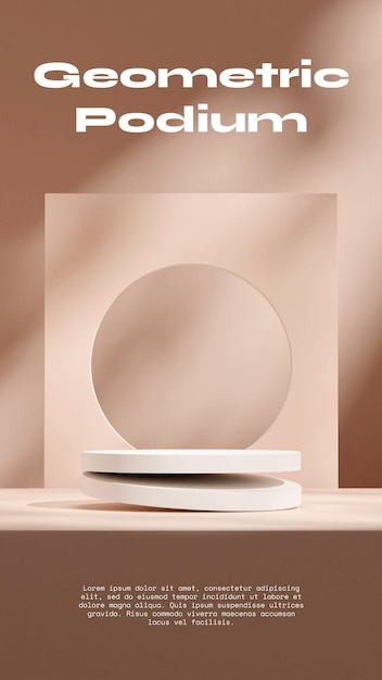 witte cilinder podium in portret lichtbruine muur achtergrond 3D render afbeelding mockup sjabloon