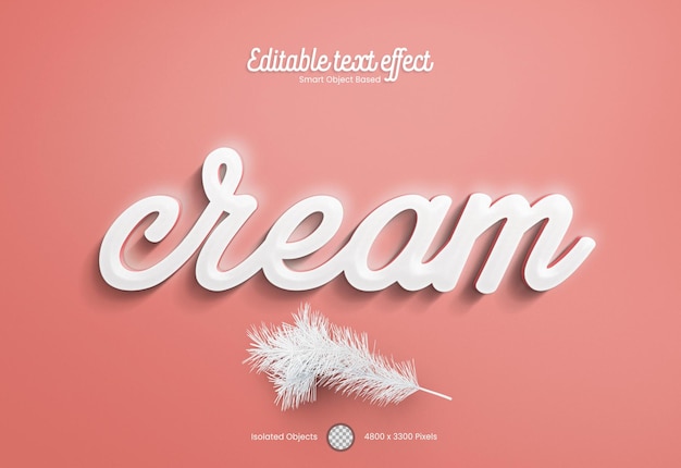 Witte crème 3d-teksteffect mockup-sjabloon met kerstdennenbladeren