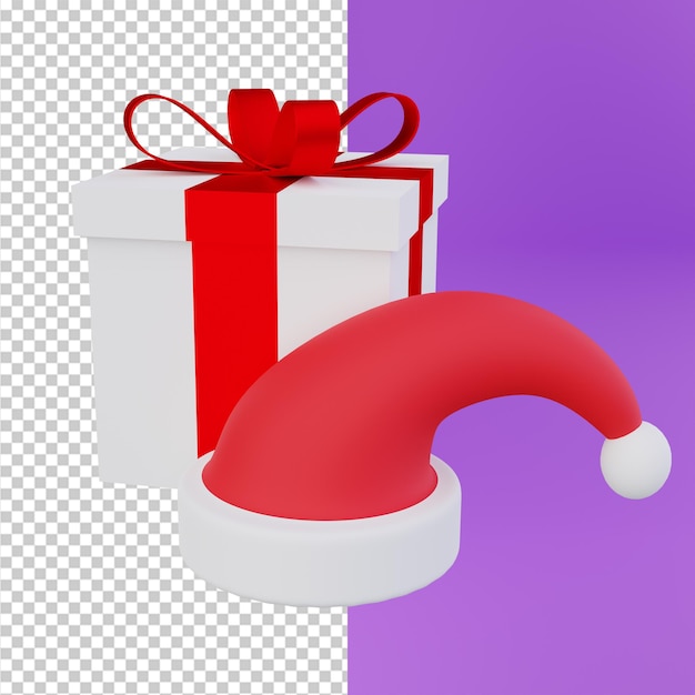 PSD witte doos rood lint met kerstmuts 3d render