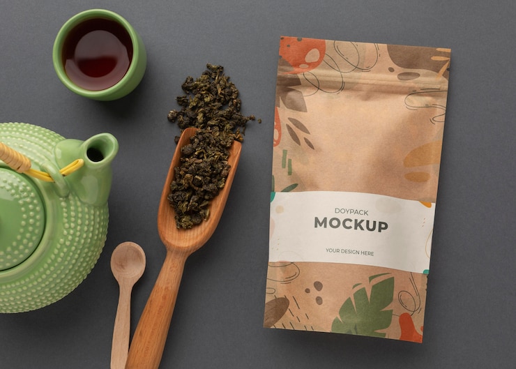PSD witte en ambachtelijke doypack in mockup met echte context