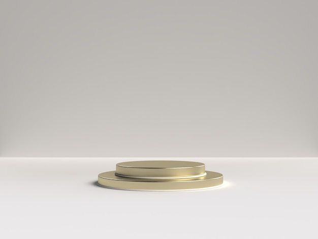 Witte en gouden 3D-weergave van abstracte scène geometrie vorm podium voor productweergave