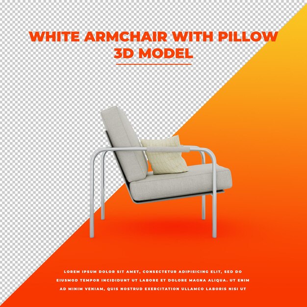 Witte fauteuil met kussen geïsoleerd 3d-model