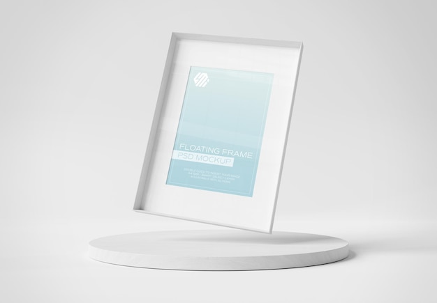 Witte fotolijst zwevend over podiumdisplay mockup